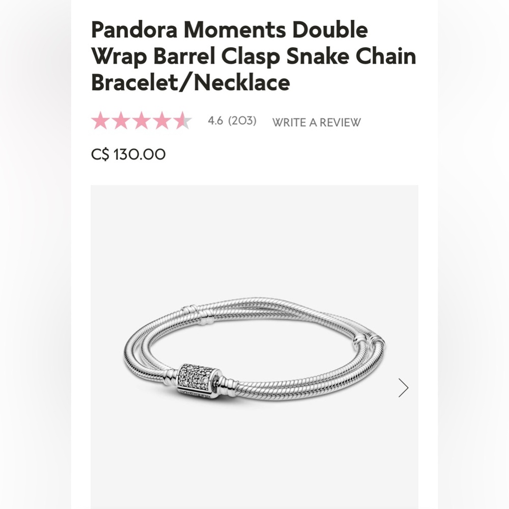Pandora moments double wrap silver bracelet. 6.3 inch/16 cm